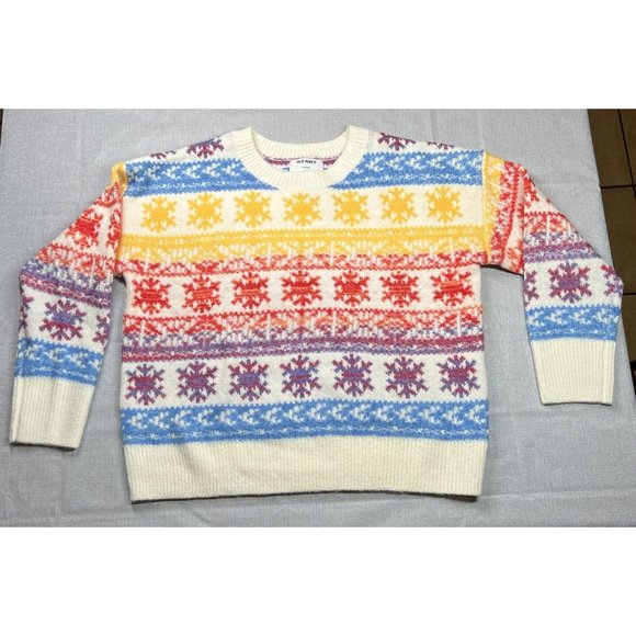 Knit Sweater & Beanie Hat Matching Set Rainbow Colorful Fair Isle PETITE MEDIUM - Picture 3 of 11